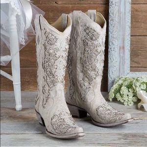 Corral White Inlay Crystal Boots